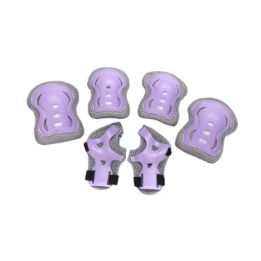 Imagem de predolo Protetor de Pulso, Cotovelo, Joelho, Proteção Ergonômica, Conjunto de Equipamentos para Crianças, Conjunto de Protetores de Skate para Ciclismo, Patin, Cinza Roxo