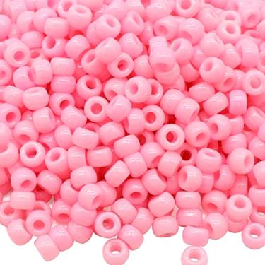 Imagem de 1000 peças pulseira de contas de pônei de 9 mm de plástico arco-íris para colar, contas de cabelo para tranças para meninas, chaveiro, fabricação de joias (rosa)