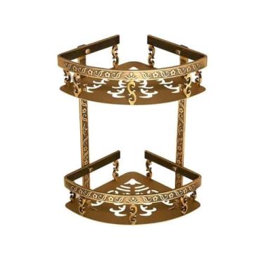 Imagem de Conjunto de banheiro de latão antigo - prateleira de parede, toalheiro, porta-lenços com saboneteira, prateleira triangular