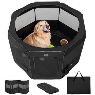 Imagem de Petsfit Cercadinho para cães, 45,5" de diâmetro, dobrável, grande canil para cães, interior, exterior, viagem, portátil, cercadinho para animais de estimação com estojo de transporte, zíper,