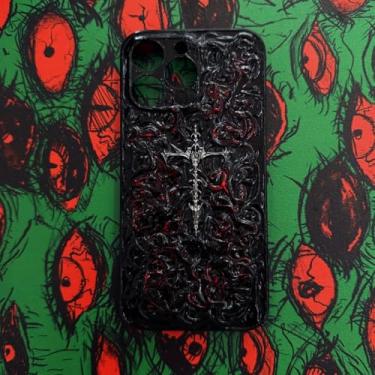 Imagem de Unitvbba Capa de telefone gótica 3D feita à mão com olho de monstro – Ajuste personalizado para todos os modelos de telefone – Exclusivo para fãs de terror, cosplay, amantes da estética escura (cruz