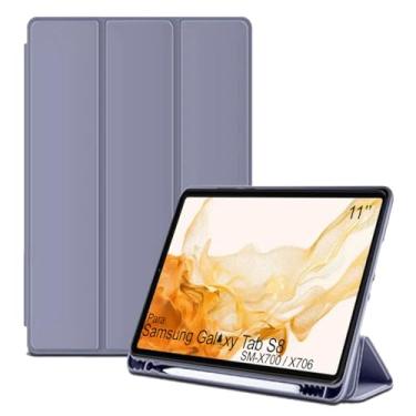 Imagem de Capa Tablet flip para Samsung Galaxy Tab S8 with S Pen SMX706 X700 Smart pen 11 polegadas resistente aveludada compatimento para caneta Case capinha Anti Impacto Suporte Pencil - Alamo (violeta)