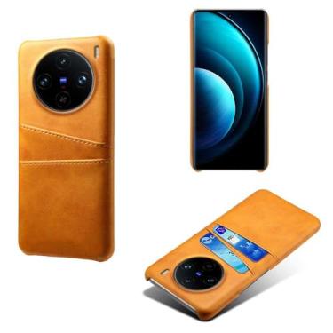 Imagem de Capas Compatível com VIVO X100 PRO,Caso de couro PU-Tampa de telefone a prova de choque com 2 slots de cartão,Proteção anti-impressão digital e anti-gota-Yellow