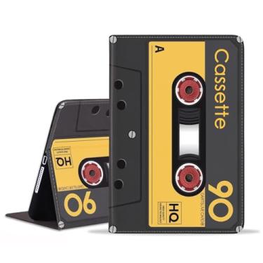 Imagem de FQTBCEARI Capa para Samsung Galaxy Tab S9 FE 5G 10,9 polegadas/Galaxy Tab S9 11 polegadas (2023), capa fina de couro PU com suporte para despertar/hibernar automaticamente, cassete de música retrô