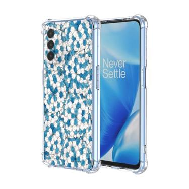 Imagem de JDYGWK Capa para Oneplus N200 1+ N200, estampa floral transparente, silicone TPU macio, fina, à prova de choque, capa protetora antiarranhões para Oneplus Nord N200, azul branco floral