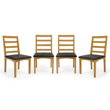 Imagem de Kit Com 4 Cadeiras Cecília Madeira Maciça Assentos Estofados Para Mesa De Jantar Courino Preto 503