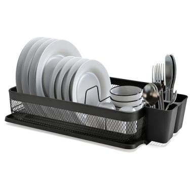 Imagem de IBERG Escorredor de pratos - Escorredor de pratos com suporte de utensílios e drenagem, ideal para pequenas casas modernas (preto)