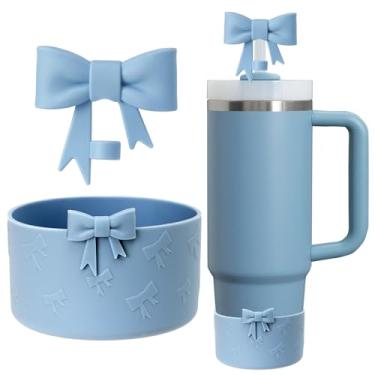 Imagem de Oddyami Conjunto de acessórios de copo para Stanley, incluindo 1 peça de capa de canudo com laço fofo de 10 mm, 1 capa de bota de silicone para Stanley Quencher H2.0 Tumbler com alça 30 e 1,134 g