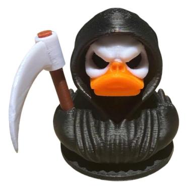 Imagem de Pato ceifador – Presente engraçado de Jeep de pato para Halloween ou elefante branco – Estatueta gótica impressa em 3D para painel, mesa ou exibição colecionável assustadora – Ornamento giratório de