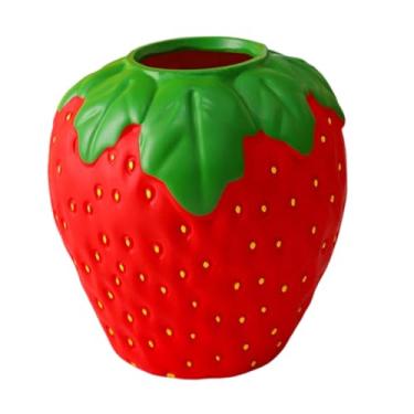 Imagem de IEUDNS Vaso de morango, vaso de flores com folhas verdes, pote de doces, decorativo para decoração de casamento, mesa central, Vermelho