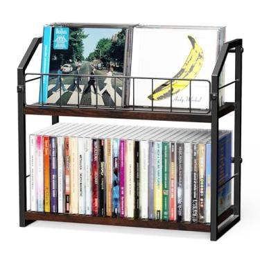 Imagem de PAPAGIFTREE Suporte de CD de 2 camadas, prateleira de armazenamento de CD para exibição, organizador de CD com prateleira superior Dispay, rack de CD premium para escritório em casa, comporta até 60