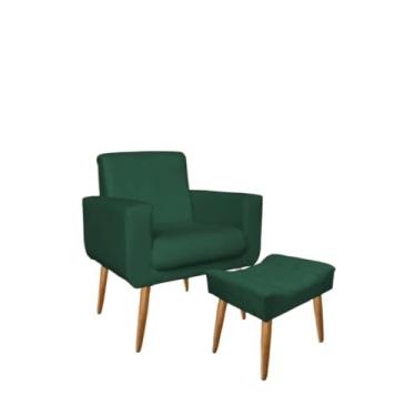 Imagem de Kit Poltrona e Puff Requinte com Pés Palito Suede Aninha Decor (Verde)