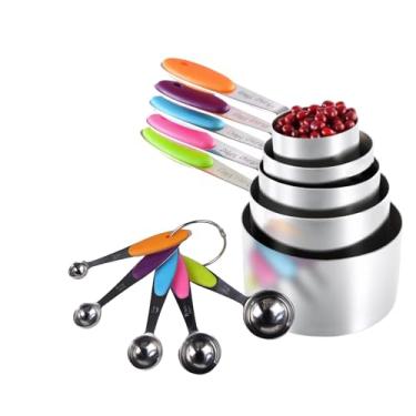 Imagem de Inmorven Conjunto de 10 copos de medição e colheres de aço inoxidável, conjunto de medição de cozinha com controle de porção para assar ingredientes líquidos secos Tazas Medidoras de Cocina Copos