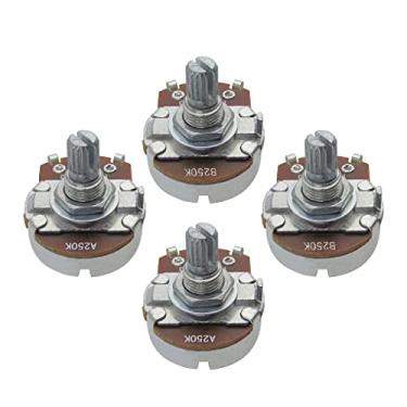 Imagem de FLEOR Potenciômetro A250K + B250K de tamanho completo de volume de tom de guitarra de 18 estrias de eixo dividido curto com ponta de baioneta, pacote com 4
