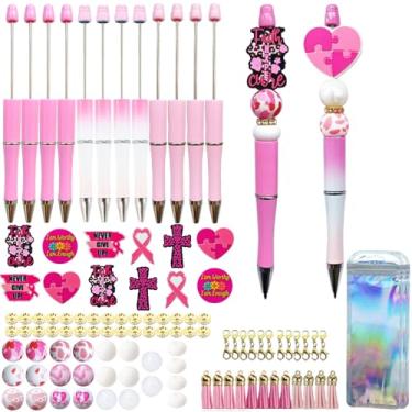 Imagem de JNwhy Canetas esferográficas com contas, tinta preta, ponta média, multicoloridas, 12 peças (rosa - 12 conjuntos)