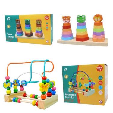 Imagem de Kit 2 Brinquedos Educativos em Madeira, Aramado Montanha Russa com Ani