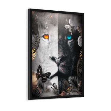 Imagem de Quadro Decorativo Floral Leão Preto Branco Borboleta 60x40cm - Casa Re