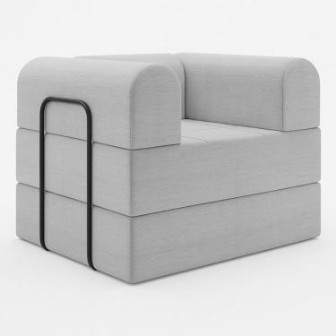Imagem de Poltrona Cama de Espuma Modular Axel 90cm com Apoio de Metal Linho Cinza - Desk Design