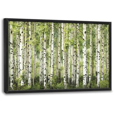 Imagem de Arte de parede emoldurada de bétula extra grande para sala de estar, imagens de árvores verdes grandes de árvores de áspen floresta, pintura de impressão em tela, arte moderna, quarto, escritório