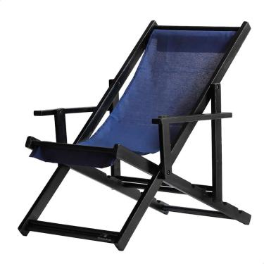 Imagem de Espreguiçadeira Preguiçosa Dobrável Envernizada Black em Madeira Maciça Tecido
