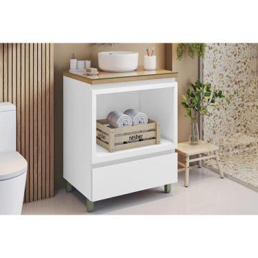 Imagem de Gabinete De Banheiro Balcão Rainha C- 1 Gaveta E 1 Nicho 70cm Branca-nature - Nesher
