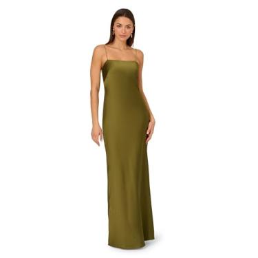 Imagem de Adrianna Papell Vestido longo de cetim elástico feminino, Verde-oliva, 46