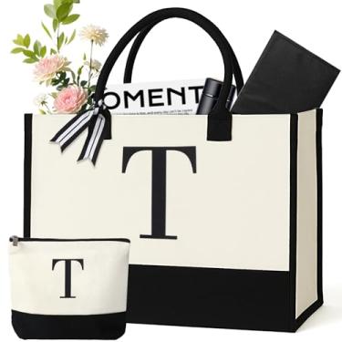 Imagem de GENGBIN Sacola de lona personalizada, presente monograma com zíper para mulheres, Branco, One Size