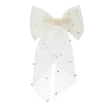 Imagem de Laço de cabelo fernanda tule branco com pérolas - PIUKA, OFFWHITE, 6 M