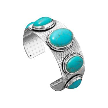 Imagem de Pulseira feminina boho turquesa vintage vaqueira ocidental pulseira turquesa prata boêmia artesanal Y2K joia retrô para verão praia elegante country concerto rodeio acessórios
