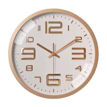 Imagem de Relógio Parede Silencioso 30cm Moderno Minimalista Números Grandes Em Relevo Quarto Sala Escritório Cozinha Academia Area Gourmet Recepção Decoração Elegante (ROSE-BRANCO)