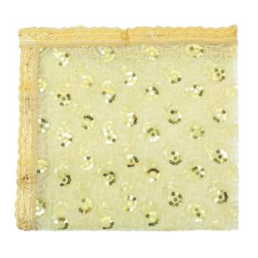 Imagem de Tapete decorativo Aasan Chunari pano de fundo grande Pooja Chunari (Tamanho: - 91 cm x 91 cm) Chunni Puja Indiano Tradicional Ganesha Festival Decoração MATA Ki Chunri para Estátua Aasan Mat (Dourado)