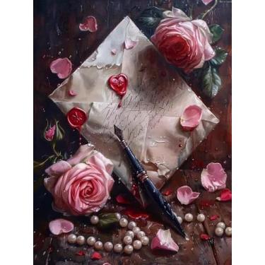 Imagem de Kits de pintura de diamante 5D com letras de amor, tela faça você mesmo, pintura a óleo com pedras preciosas para iniciantes, decoração de quarto, decoração de banheiro, presentes para amigos 30,5 x