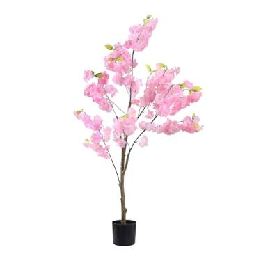 Imagem de Decoração de árvore de cerejeira artificial: árvore de cerejeira sintética rosa realista de 1,2 m de altura, feita à mão, flor falsa de seda realista para festa, casamento, Natal, decoração interna e
