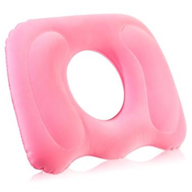 Imagem de Leinuosen 1 almofada inflável para assento 46 cm x 49 cm x 12 cm, almofada portátil para hemorróidas com altura ajustável para cóccix, dor nas costas, cama, casa, carro, cadeira de rodas (rosa)
