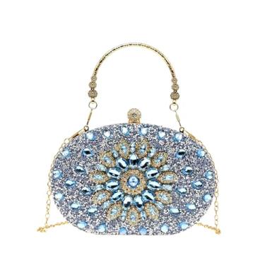 Imagem de COOLOYA Bolsa feminina clutch com strass brilhante, girassol, glitter, bolsa tiracolo para noite de casamento com corrente, Azul claro, One Size, Macio