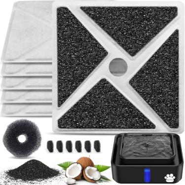 Imagem de Kastty Filtros de substituição para bebedouros grandes para cães de 14l/3,8gal, 6 pacotes, maior 9", ultrafiltração quadrada, mais carvão ativado, qualidade alimentar, filtro de 6 + 6 bombas