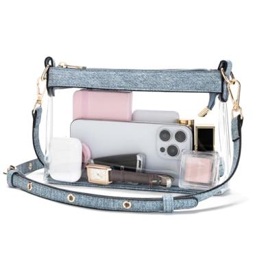 Imagem de Wuflyover Bolsa transparente para eventos de estádio, bolsas transparentes para mulheres, bolsa transversal aprovada para estádios, Mini jeans azul
