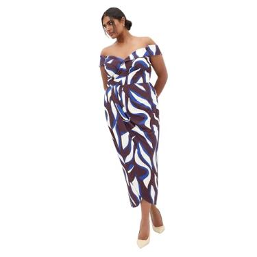 Imagem de City Chic Vestido feminino plus size - estampa Claire ombro de fora, Cocoa Swirl, 54