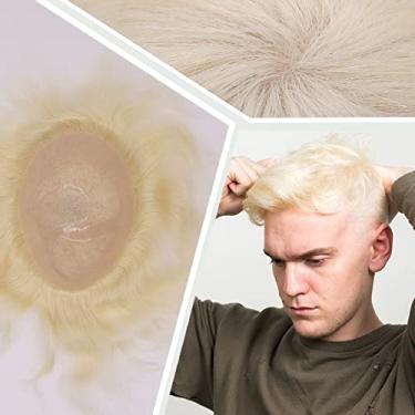 Imagem de Civmo Peruca masculina mono renda com peruca PU para homens 100% sistema europeu de substituição de cabelo humano peruca masculina peruca masculina peruca masculina (#613 Platinum Blonde Color)