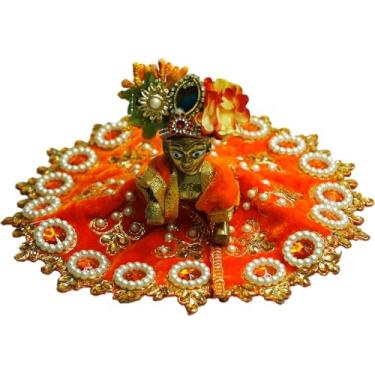Imagem de AhaaMAG Vestido Ladoo Gopal | Tamanho: 3 | Conjunto de 1 | Cor: Laranja | Estilo: Pérola sofisticada | Moti | Padrão: Floral