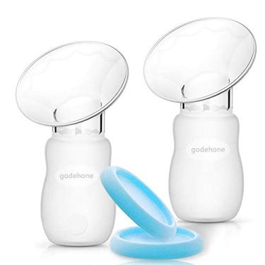 Imagem de Bomba de silicone para os seios, pacote com 2, bomba de leite manual com tampa protetora, protetor de leite portátil para amamentação, 100% silicone de grau alimentício livre de BPA (4oz/100ml), azul, Azul