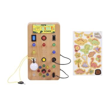 Imagem de simhoa Placa de atividades de madeira com interruptor de luzes LED Brinquedo educativo para crianças de 3 4 5 6 anos de presente de aniversário, Grande