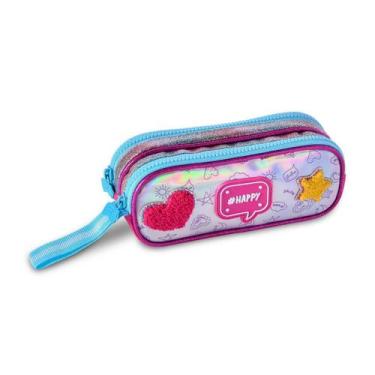 Imagem de Estojo Duplo Escolar Holográfico Happy Infantil Alça - ul