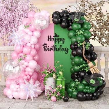Imagem de Pink Green Black Balloon Arch Kit, 153 Pcs Wick Balloons with Iridescent Exploding Star Balloons for Princess Witch Birthday Themed Party Decorations Fairy Wonderlad Party Supplies