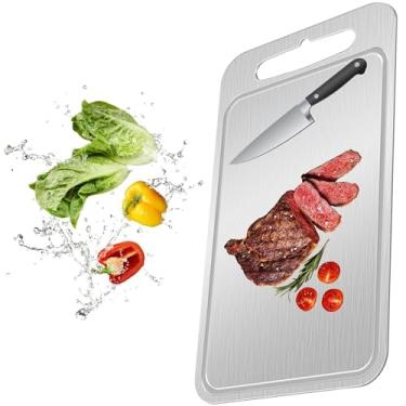 Imagem de Tábua de corte de titânio puro, tábua de corte de titânio com sulco de suco tábua de corte dupla face de grau alimentício, tábua de corte de carne, frutas e vegetais (45,7 x 30,5 cm)