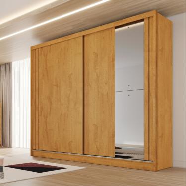 Imagem de Guarda Roupa Casal Flex com 1 Espelho 2 Portas de Correr Em MDF Monterey Made Marcs - Peroba/Off White/peroba