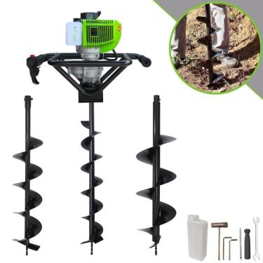 Imagem de Kit Perfurador de Solo Completo Menegotti MPS52 À Gasolina 2T 52cc 1,8HP de Potência Alta Rotação Com Brocas 80x10cm, 80x15cm e 80x20cm