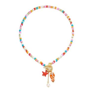 Imagem de NOVYRA Colar com contas coloridas, boêmio, colorido, pequeno, peixe e estrela-do-mar, colar feito à mão, praia, verão, surfista, gargantilha, joias modernas para mulheres, adjustable, Metal, Sem Pedra