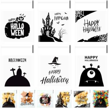 Imagem de Gersoniel 300 sacos autoadesivos de doces de celofane para biscoitos de celofane 9 x 10 cm, saco de plástico transparente assustador com 6 designs para lembrancinhas de festa de Halloween