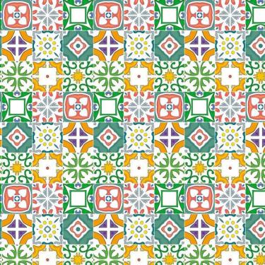 Imagem de Papel De Parede Azulejo Vermelho Verde Laranja Cozinha Pia